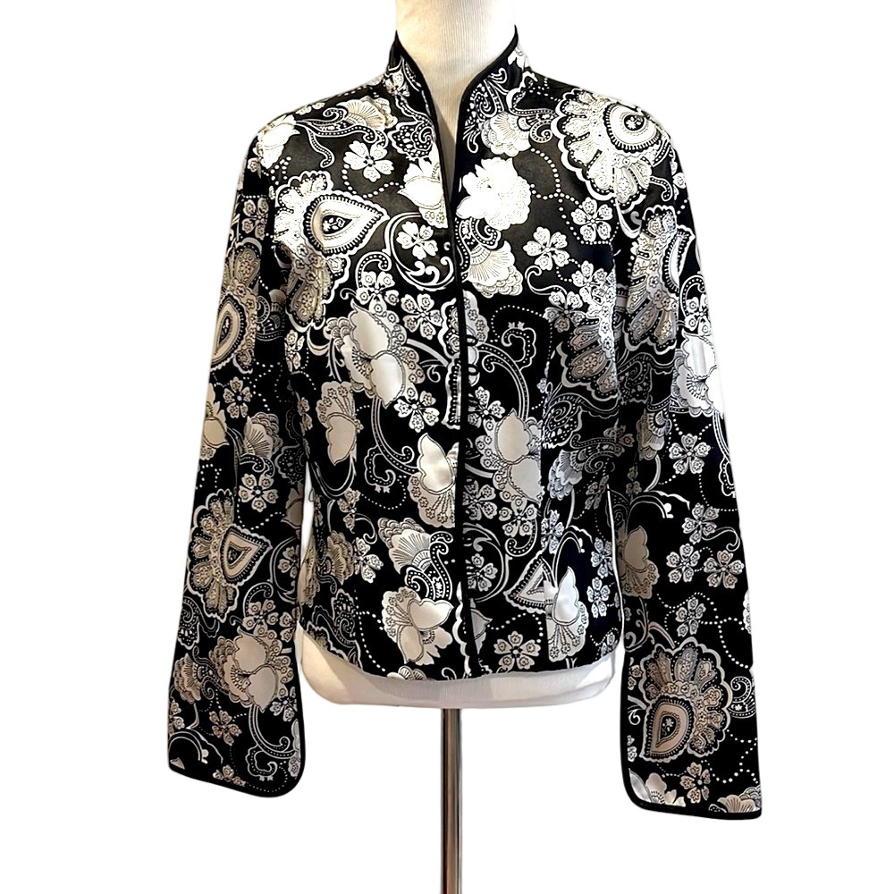 MSK Black White Oriental Jacket Long Sleeve Size 10